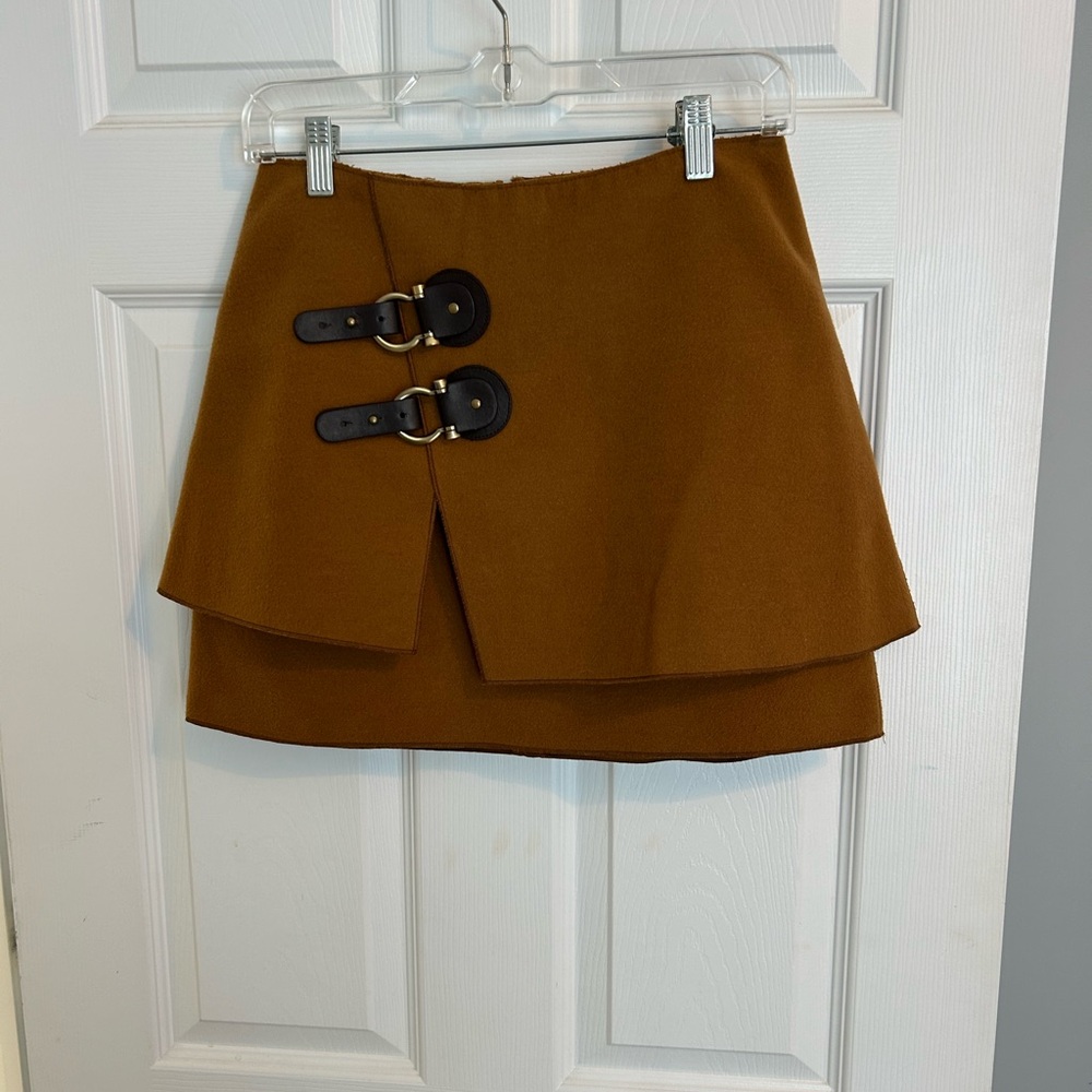 Anthro/Meadow Rue Deep Camel Layered Mini Skirt - Picture 3 of 9